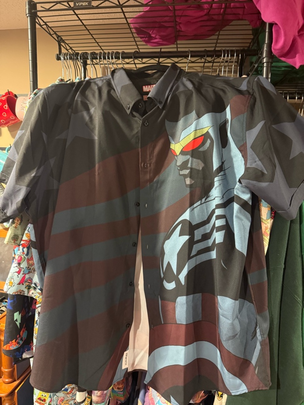 RSVLTS Marvel Graphic Button-Down Shirt in Black, Blue and Red